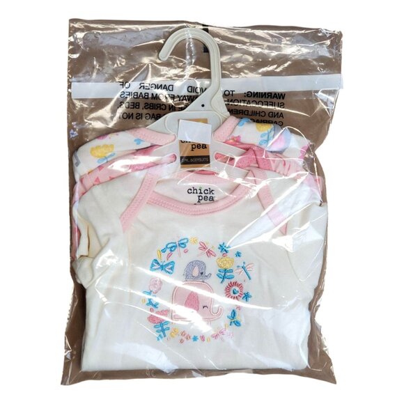 Chick Pea 3 Pack Bodysuits 3-6M Snap Closures, 100% Cotton - Picture 5 of 9